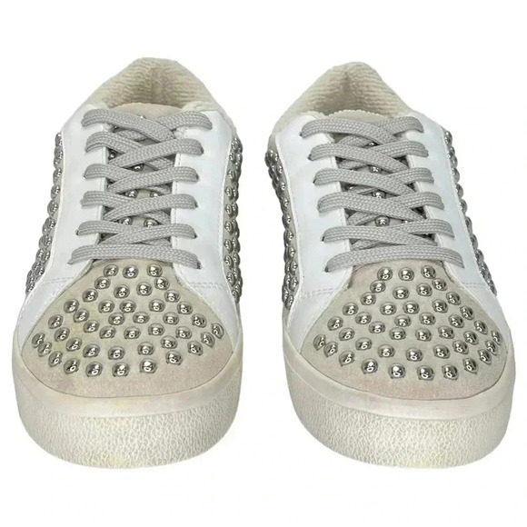 AQUA Womens Sneakers 8.5M Tess White Multi Leather Silver Studded - Picture 6 of 14